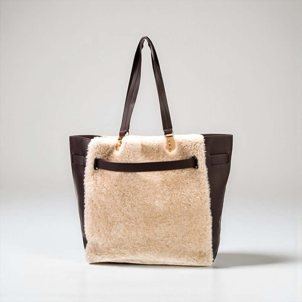 Christian Louboutin Brown and Cream Shearling Shoulder Bag